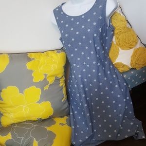 Talbots Chambray Polka Dot Dress POCKETS! Size 6P